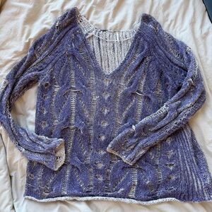 Free People Lavender ivory V-Neck knit Sweater XS